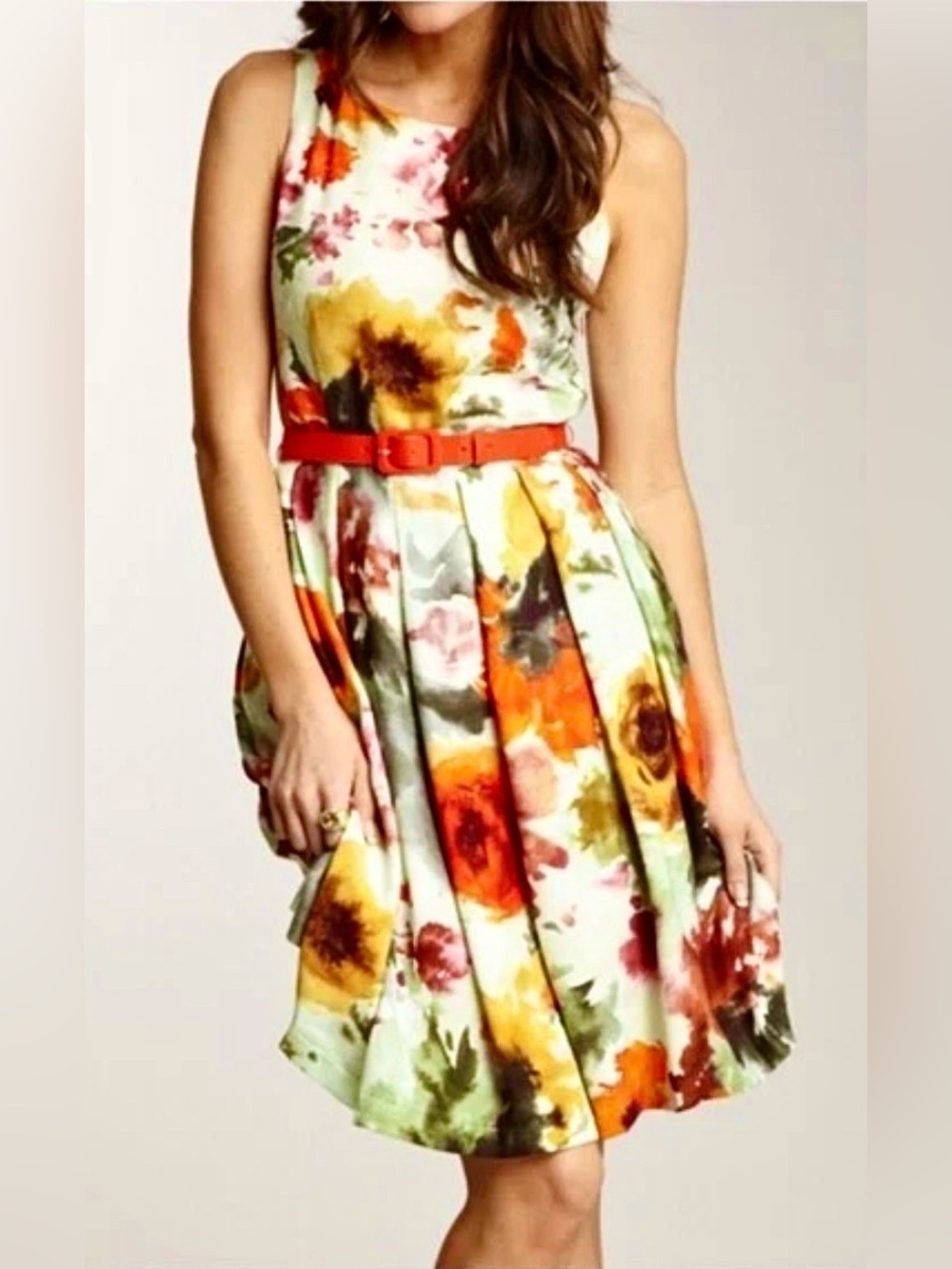 Anthropologie Eva Franco En Plein Air Floral  Pleated Dress Knee Length Size 8 - Picture 3 of 14
